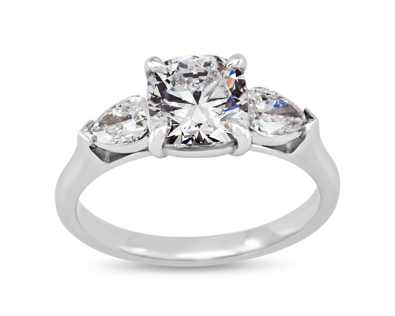 Cushion and Pear Shape Three Stone Ring